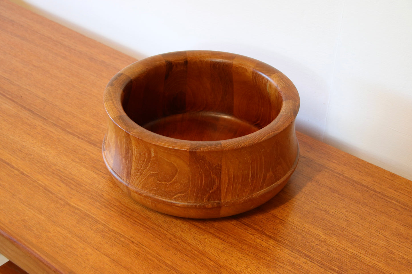 Vintage Danish Solid Teak Staved Bowl by Nissen