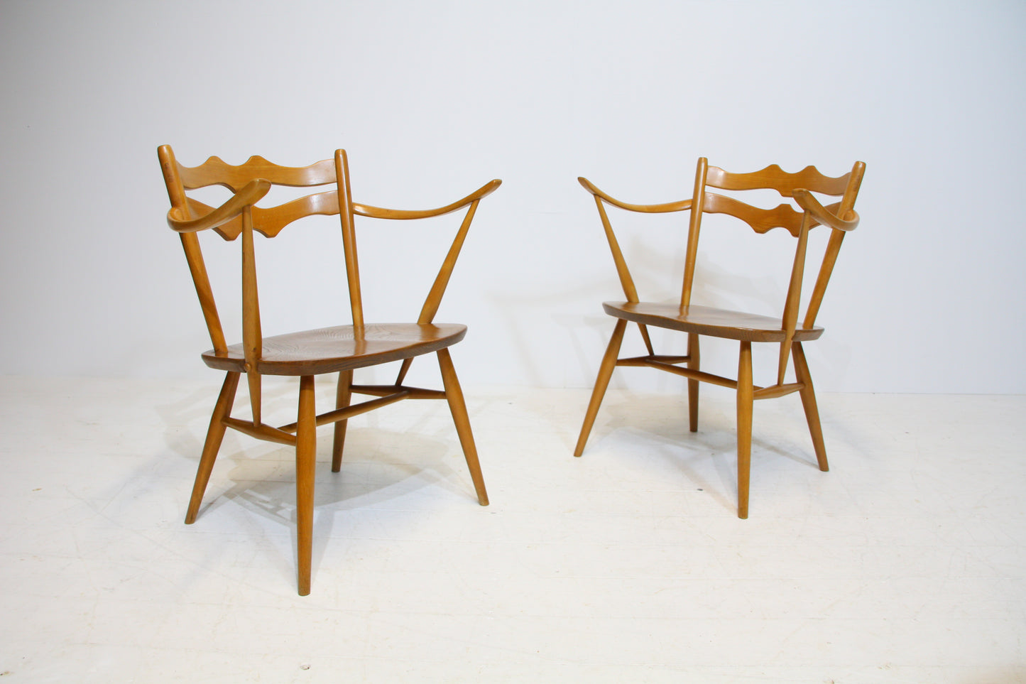 Pair - Ercol Model 493 Carver Chairs - Blonde