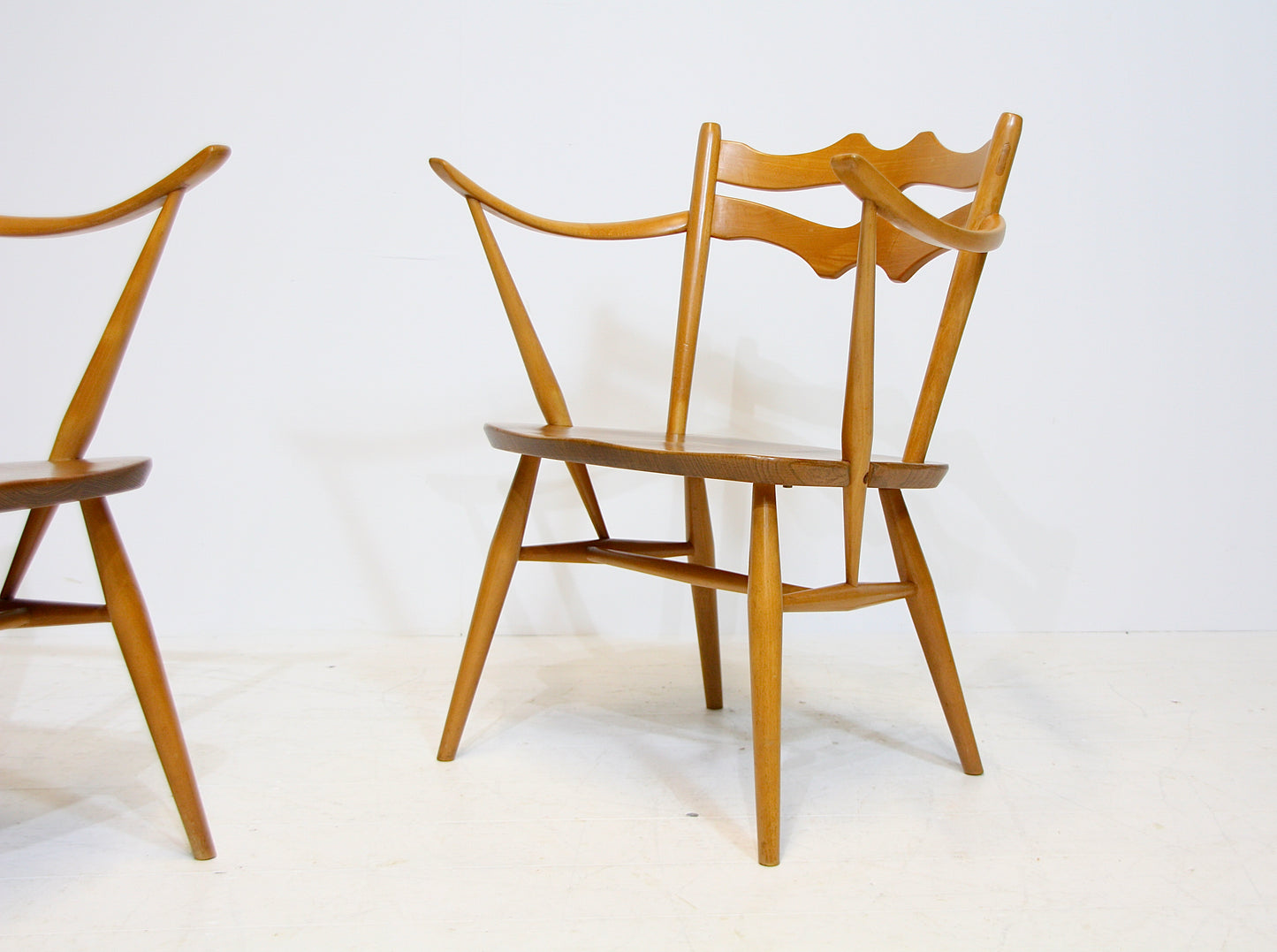 Pair - Ercol Model 493 Carver Chairs - Blonde