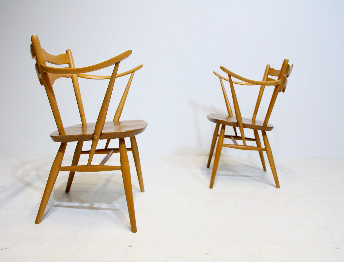 Pair - Ercol Model 493 Carver Chairs - Blonde