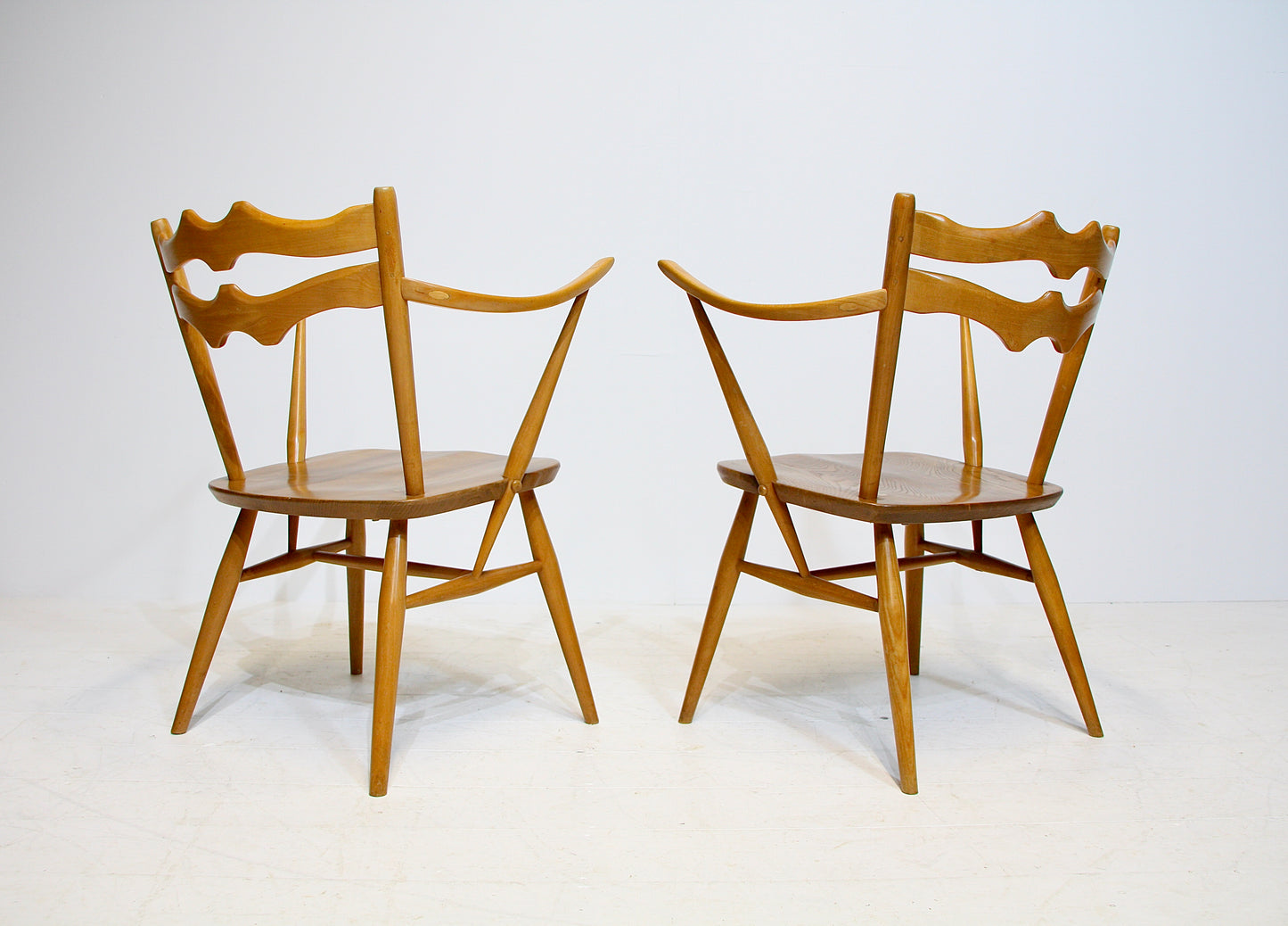 Pair - Ercol Model 493 Carver Chairs - Blonde