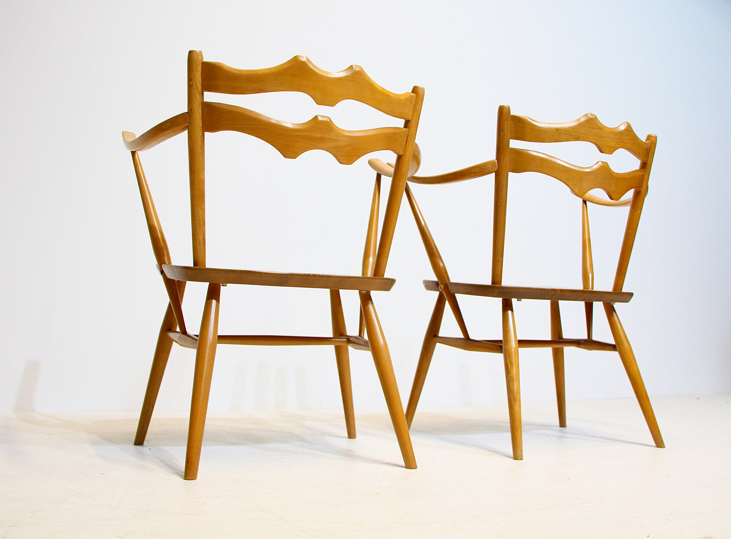Pair - Ercol Model 493 Carver Chairs - Blonde