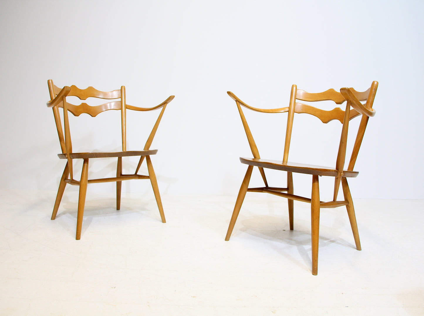 Pair - Ercol Model 493 Carver Chairs - Blonde