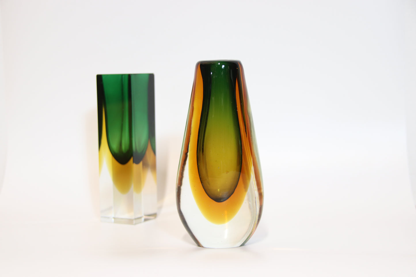 Murano Sommerso Green & Yellow Teardrop Glass Vase