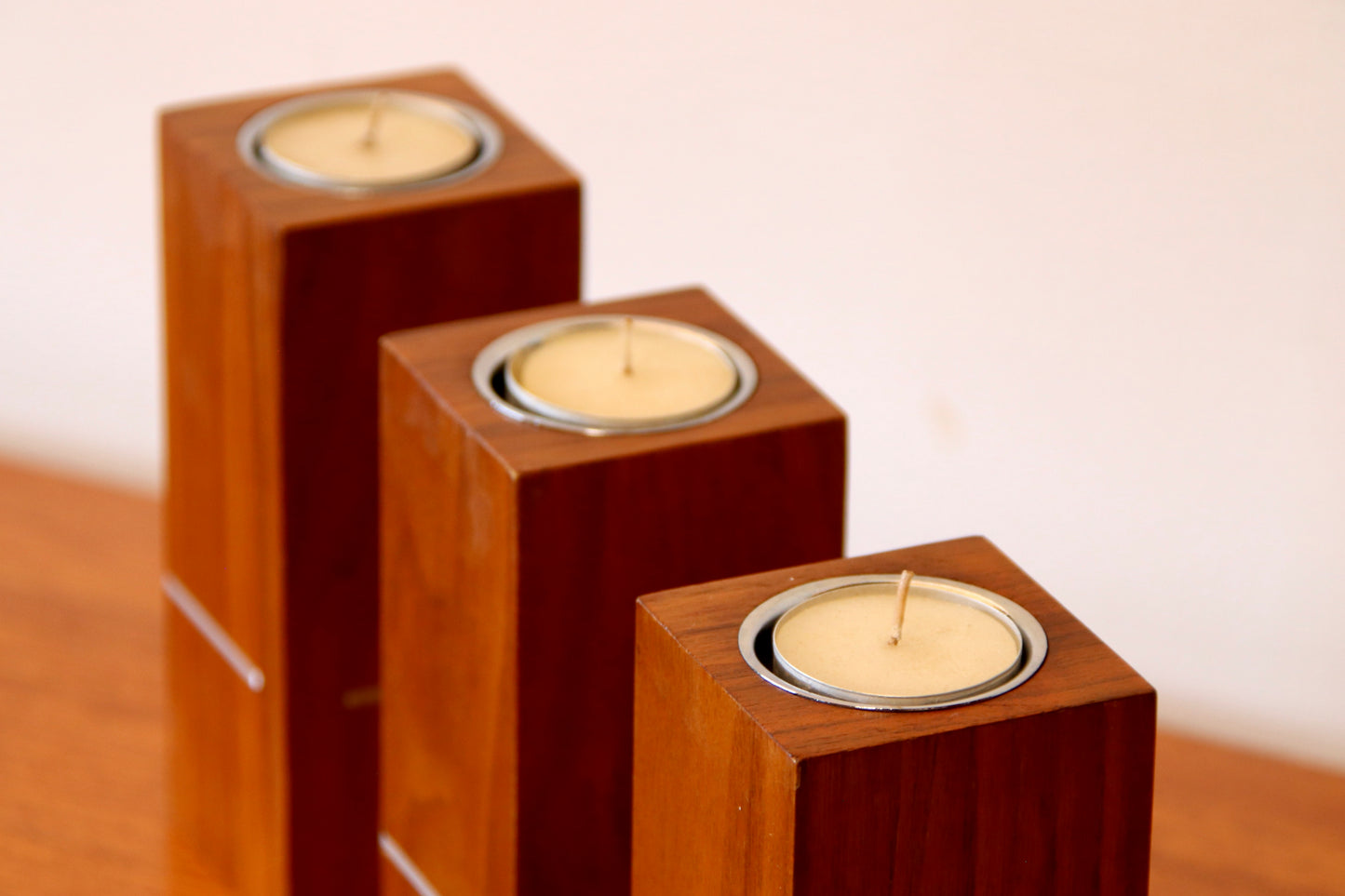Vintage Modernist Danish Candle Holders - Teak & Aluminium