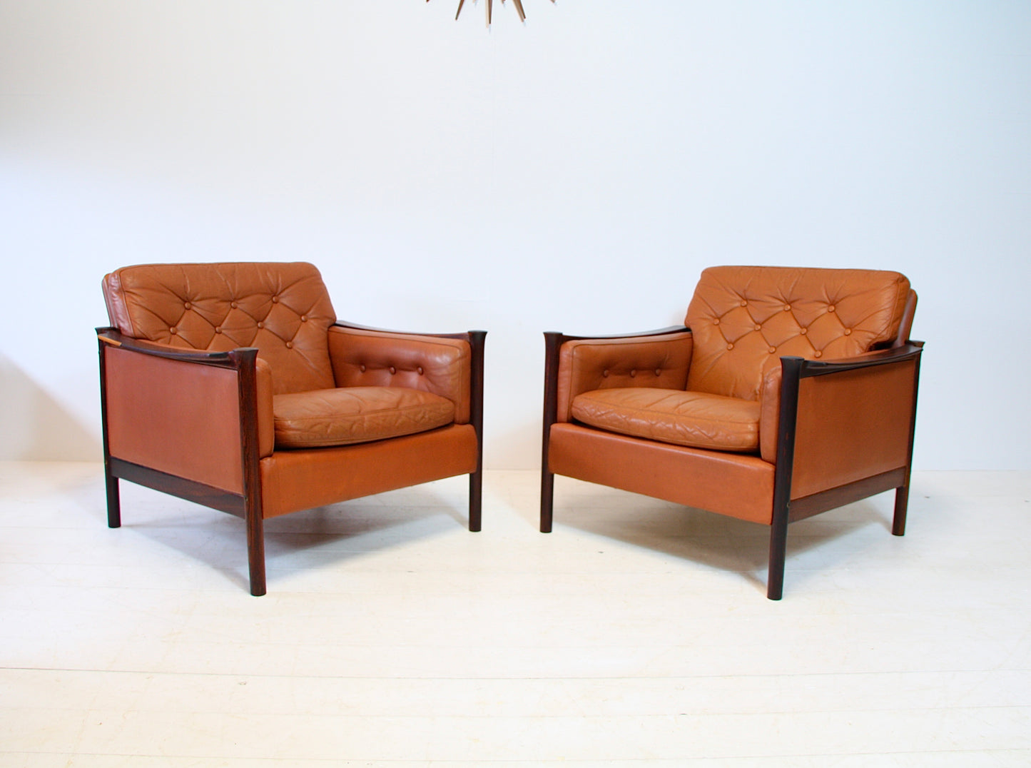 Tan Leather and Brazilian Rosewood Armchairs by Torbjørn Afdal - Norway c.1960