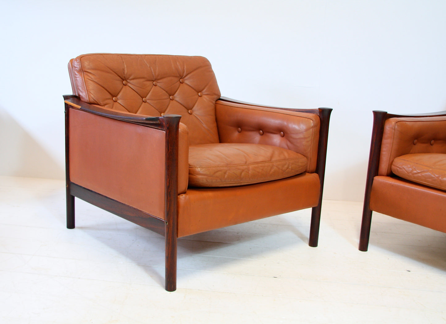 Tan Leather and Brazilian Rosewood Armchairs by Torbjørn Afdal - Norway c.1960