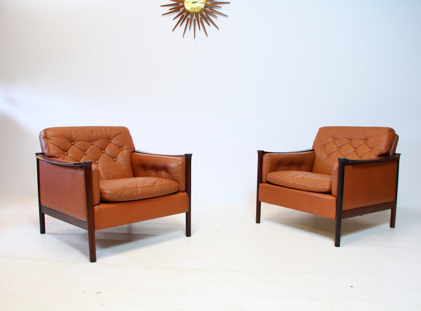 Tan Leather and Brazilian Rosewood Armchairs by Torbjørn Afdal - Norway c.1960