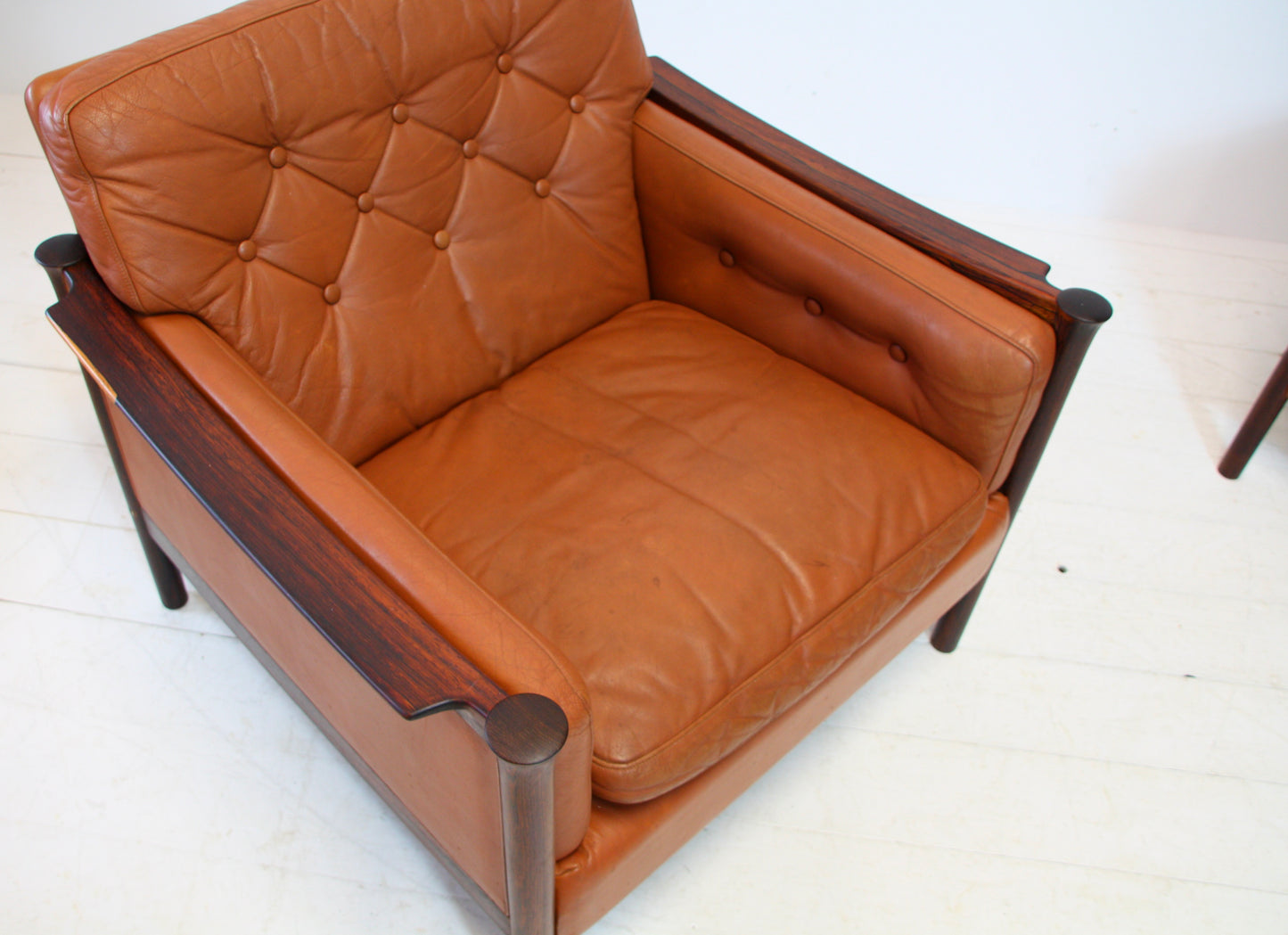 Tan Leather and Brazilian Rosewood Armchairs by Torbjørn Afdal - Norway c.1960