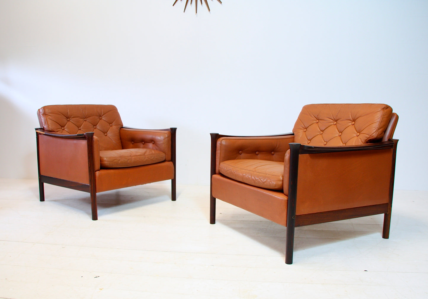 Tan Leather and Brazilian Rosewood Armchairs by Torbjørn Afdal - Norway c.1960