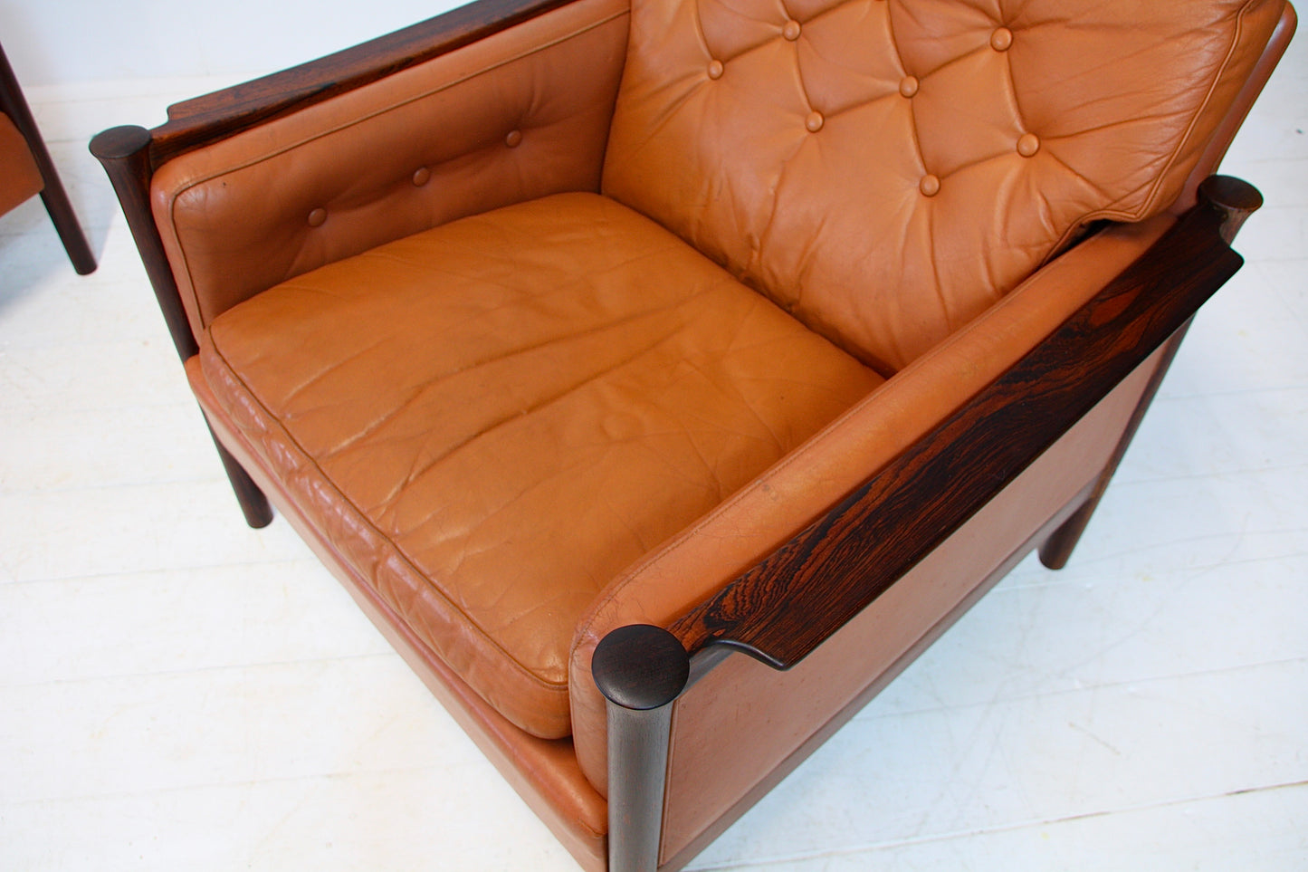 Tan Leather and Brazilian Rosewood Armchairs by Torbjørn Afdal - Norway c.1960