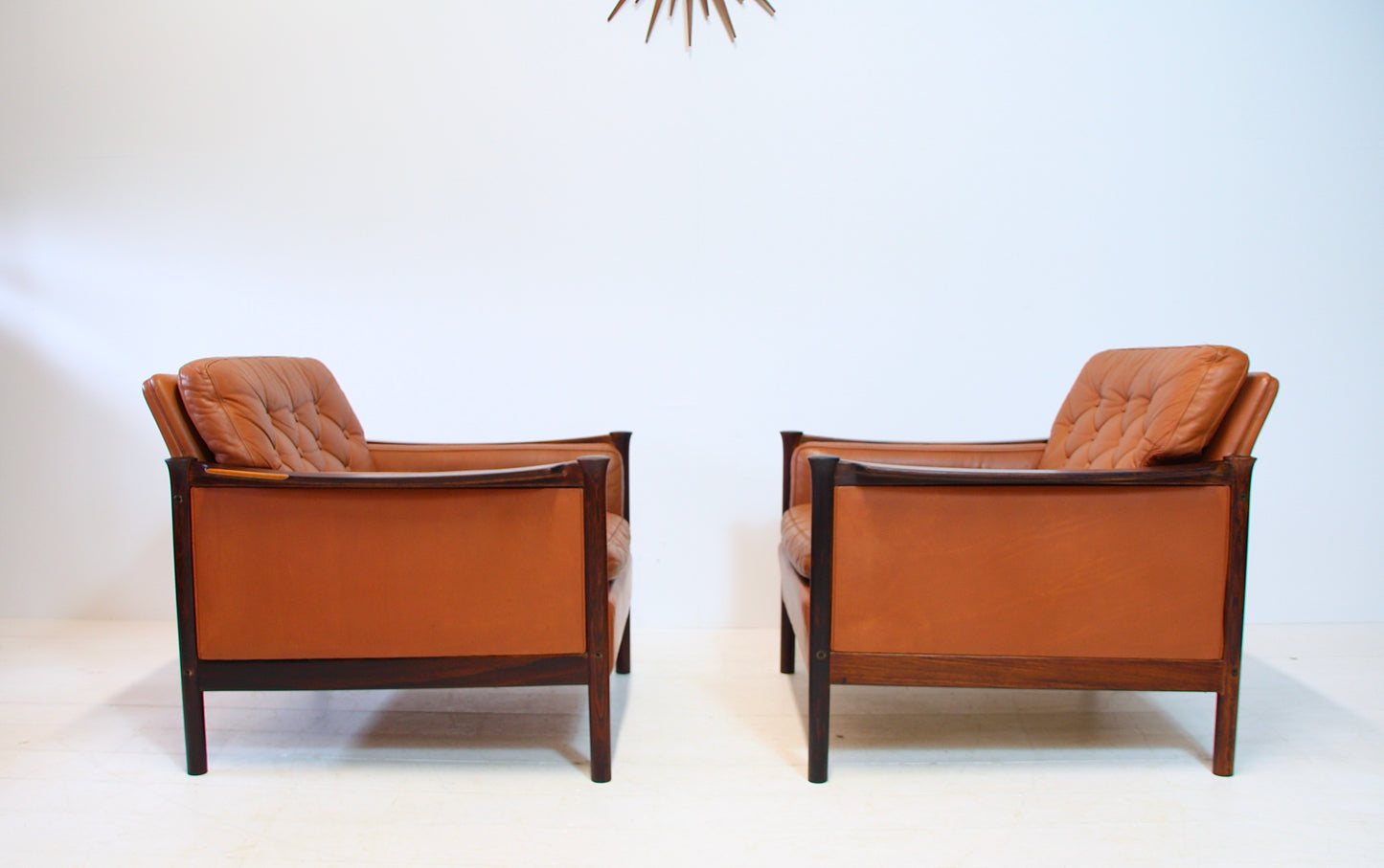 Tan Leather and Brazilian Rosewood Armchairs by Torbjørn Afdal - Norway c.1960