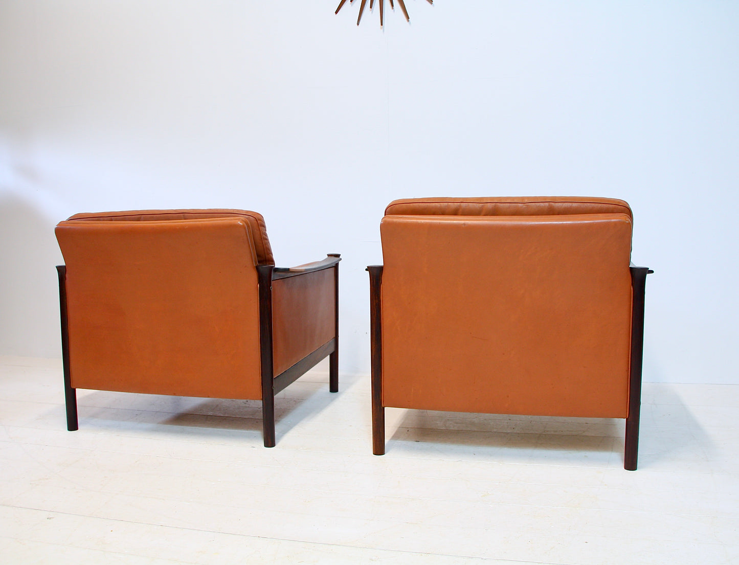 Tan Leather and Brazilian Rosewood Armchairs by Torbjørn Afdal - Norway c.1960