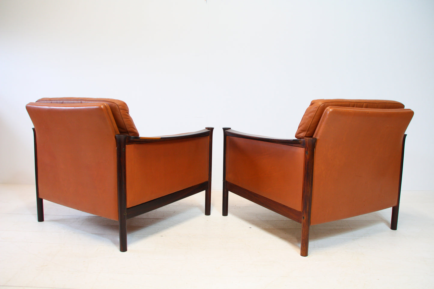 Tan Leather and Brazilian Rosewood Armchairs by Torbjørn Afdal - Norway c.1960