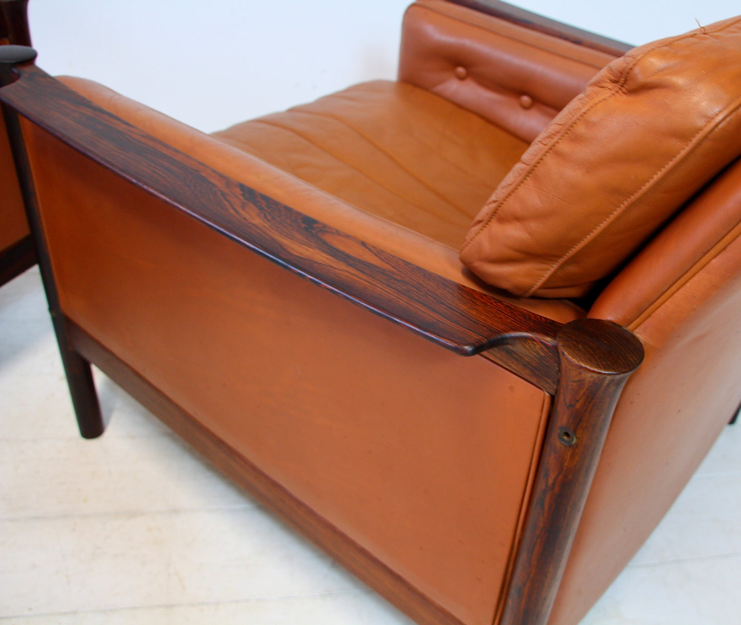 Tan Leather and Brazilian Rosewood Armchairs by Torbjørn Afdal - Norway c.1960