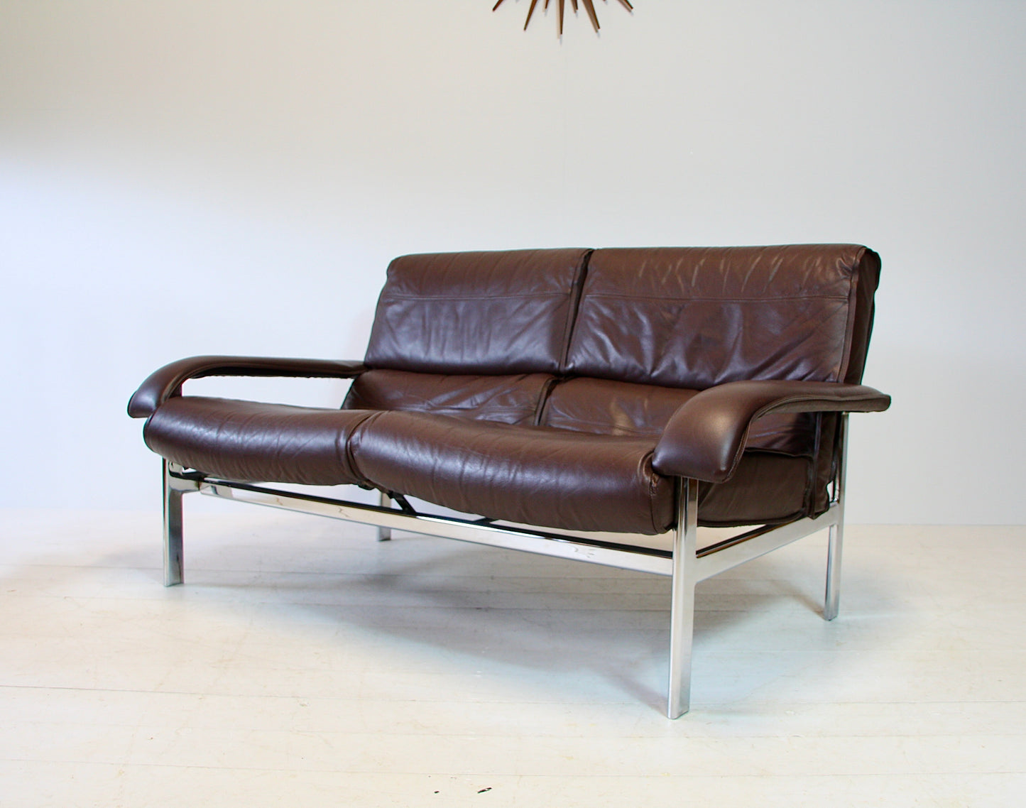 SOLD - Pieff 'Gamma' Chrome & Leather 2 Seater Sofa - c.1970