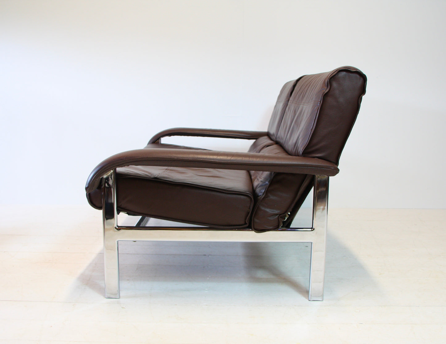 SOLD - Pieff 'Gamma' Chrome & Leather 2 Seater Sofa - c.1970