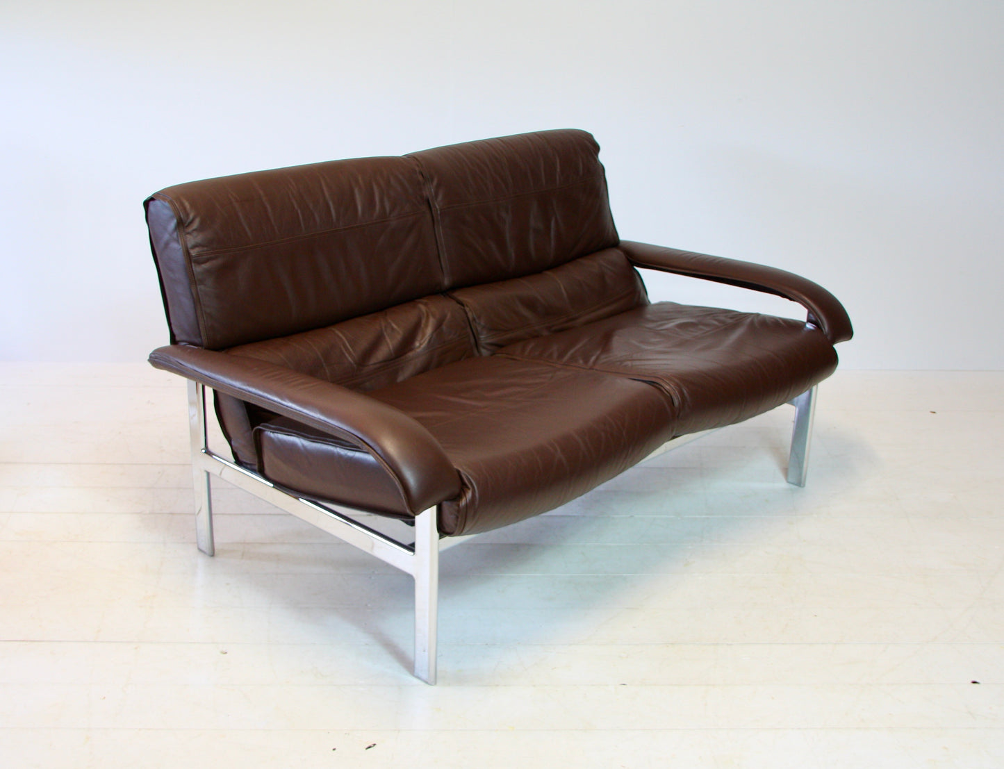 SOLD - Pieff 'Gamma' Chrome & Leather 2 Seater Sofa - c.1970