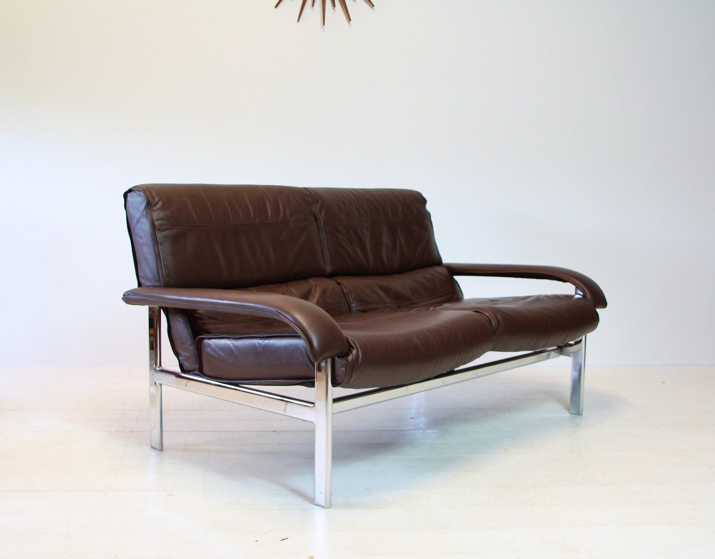 SOLD - Pieff 'Gamma' Chrome & Leather 2 Seater Sofa - c.1970