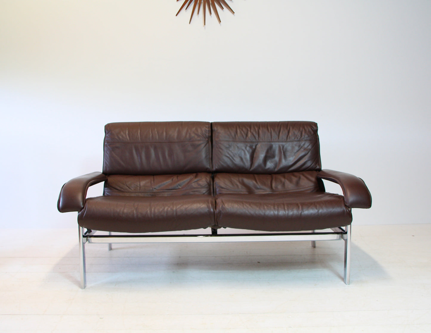 SOLD - Pieff 'Gamma' Chrome & Leather 2 Seater Sofa - c.1970