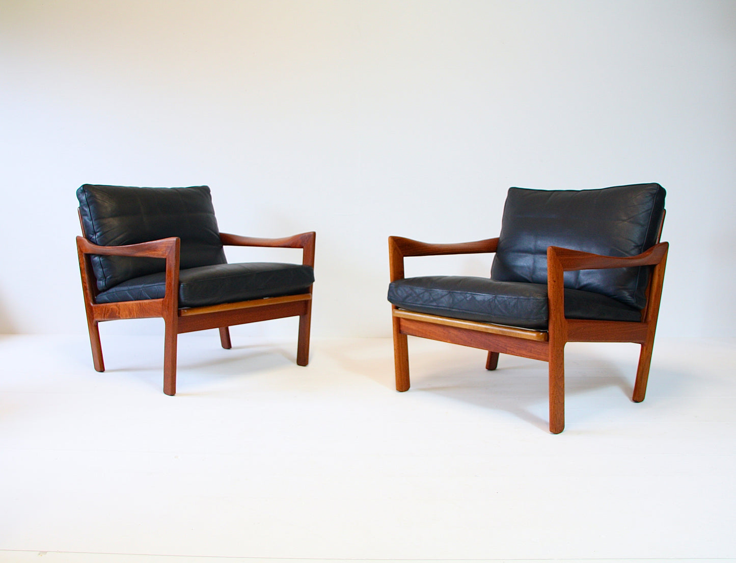 Illum Wikkelso Teak & Leather Armchairs - Denmark 1962
