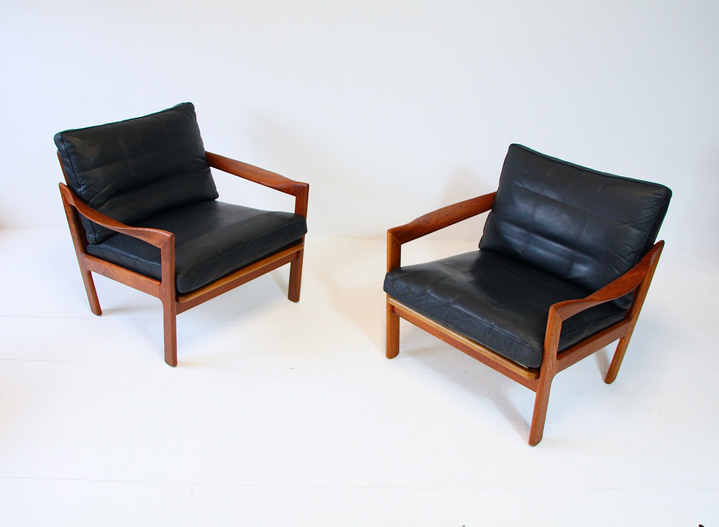 Illum Wikkelso Teak & Leather Armchairs - Denmark 1962