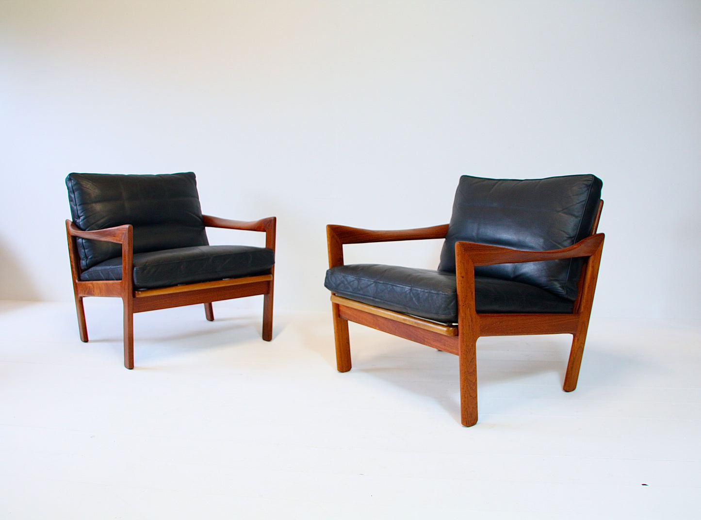 Illum Wikkelso Teak & Leather Armchairs - Denmark 1962