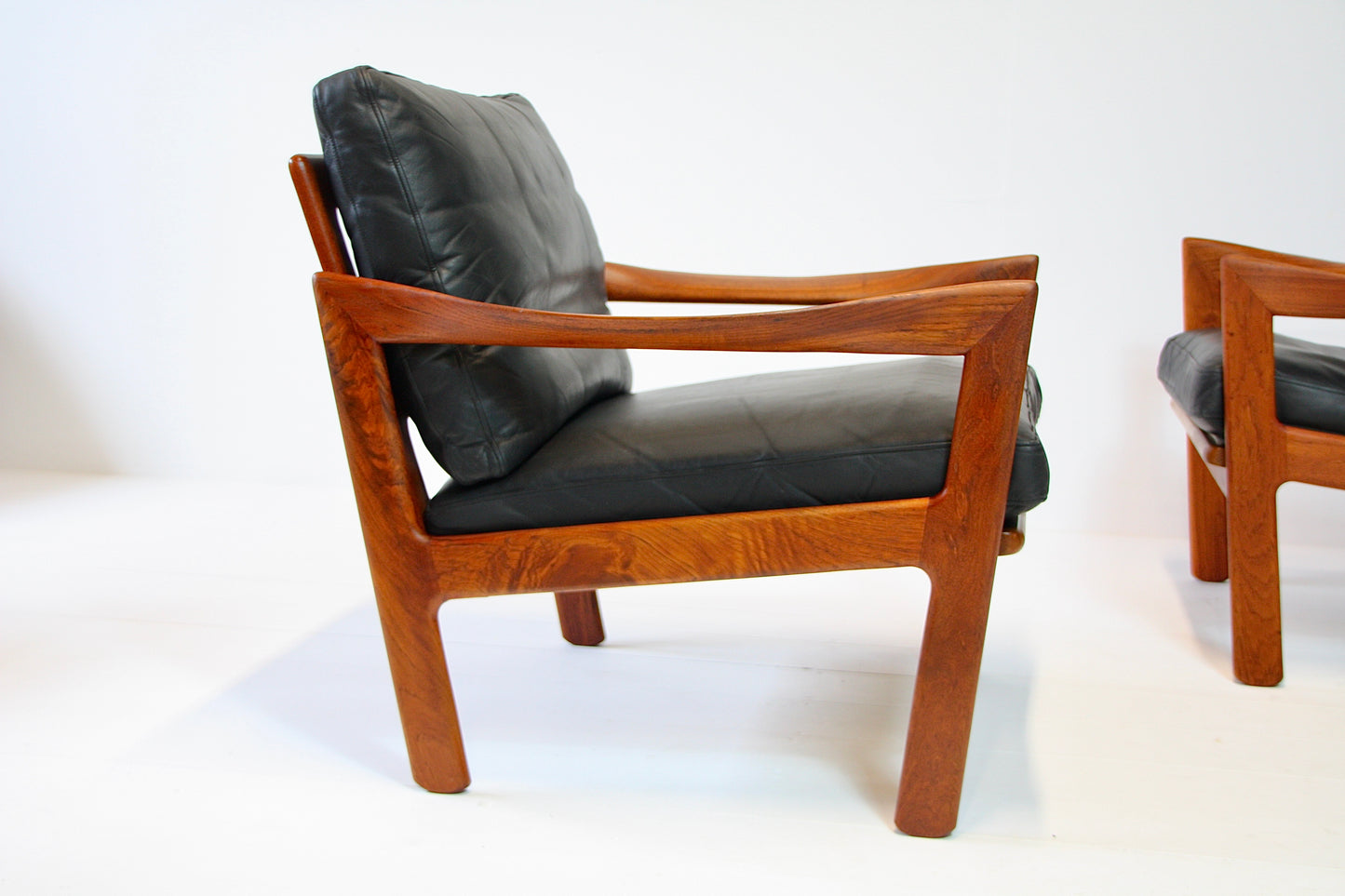 Illum Wikkelso Teak & Leather Armchairs - Denmark 1962
