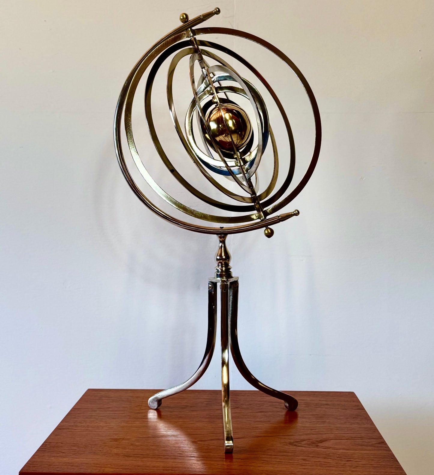20th Century Chrome & Brass Copernicus Armillary Sphere