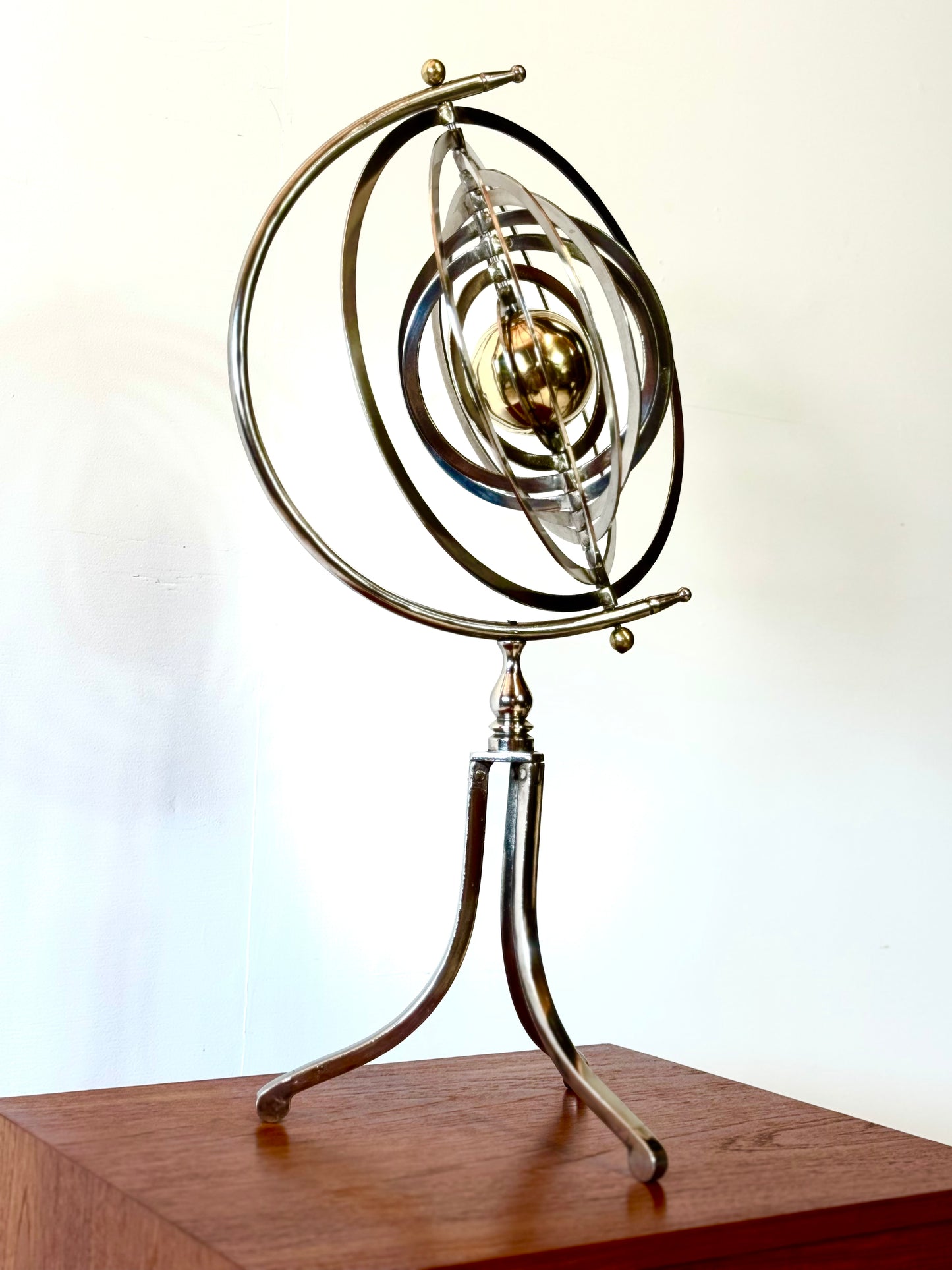 20th Century Chrome & Brass Copernicus Armillary Sphere
