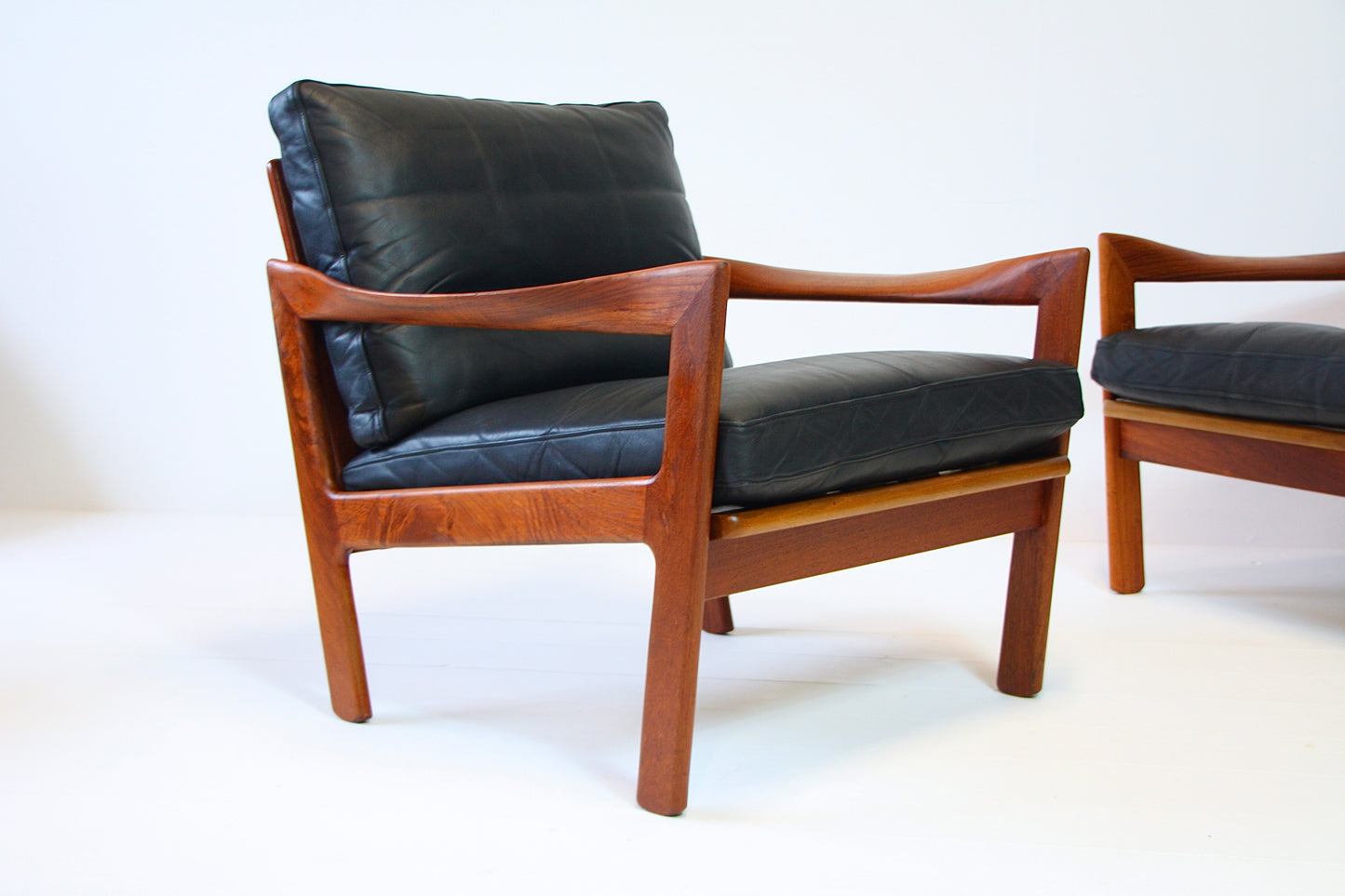 Illum Wikkelso Teak & Leather Armchairs - Denmark 1962