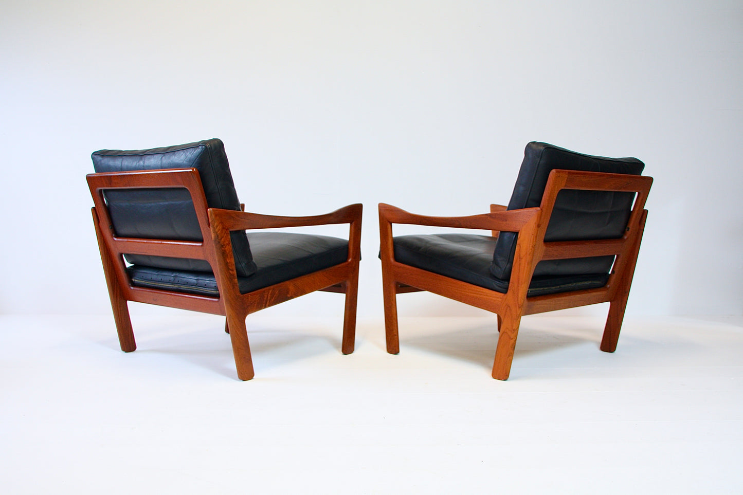 Illum Wikkelso Teak & Leather Armchairs - Denmark 1962