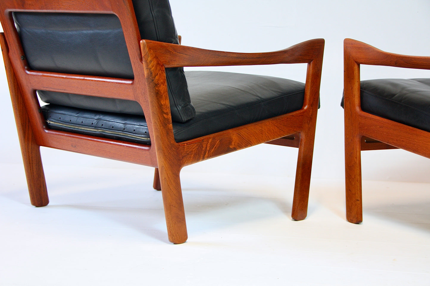 Illum Wikkelso Teak & Leather Armchairs - Denmark 1962