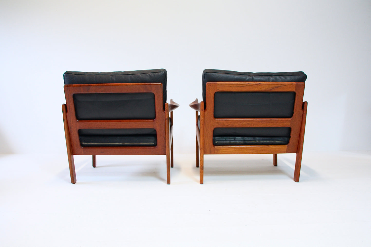 Illum Wikkelso Teak & Leather Armchairs - Denmark 1962