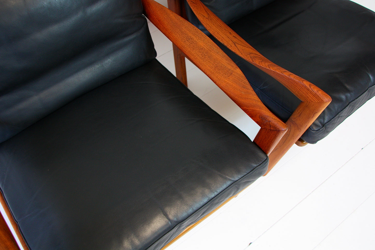 Illum Wikkelso Teak & Leather Armchairs - Denmark 1962