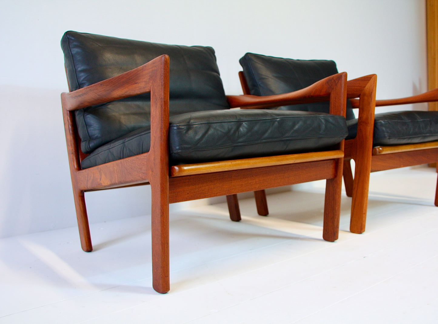 Illum Wikkelso Teak & Leather Armchairs - Denmark 1962