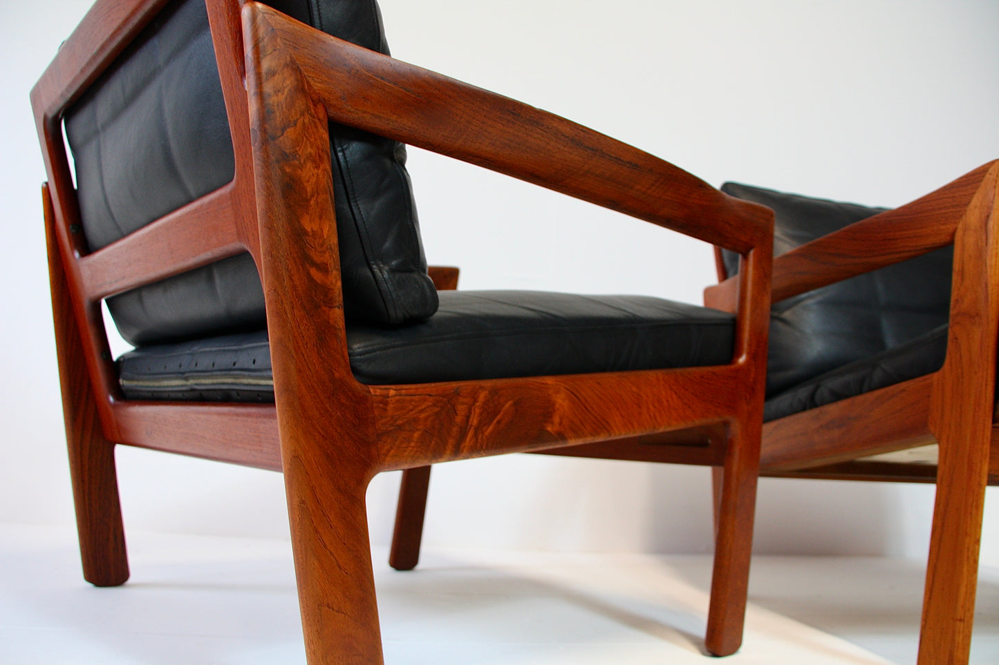 Illum Wikkelso Teak & Leather Armchairs - Denmark 1962