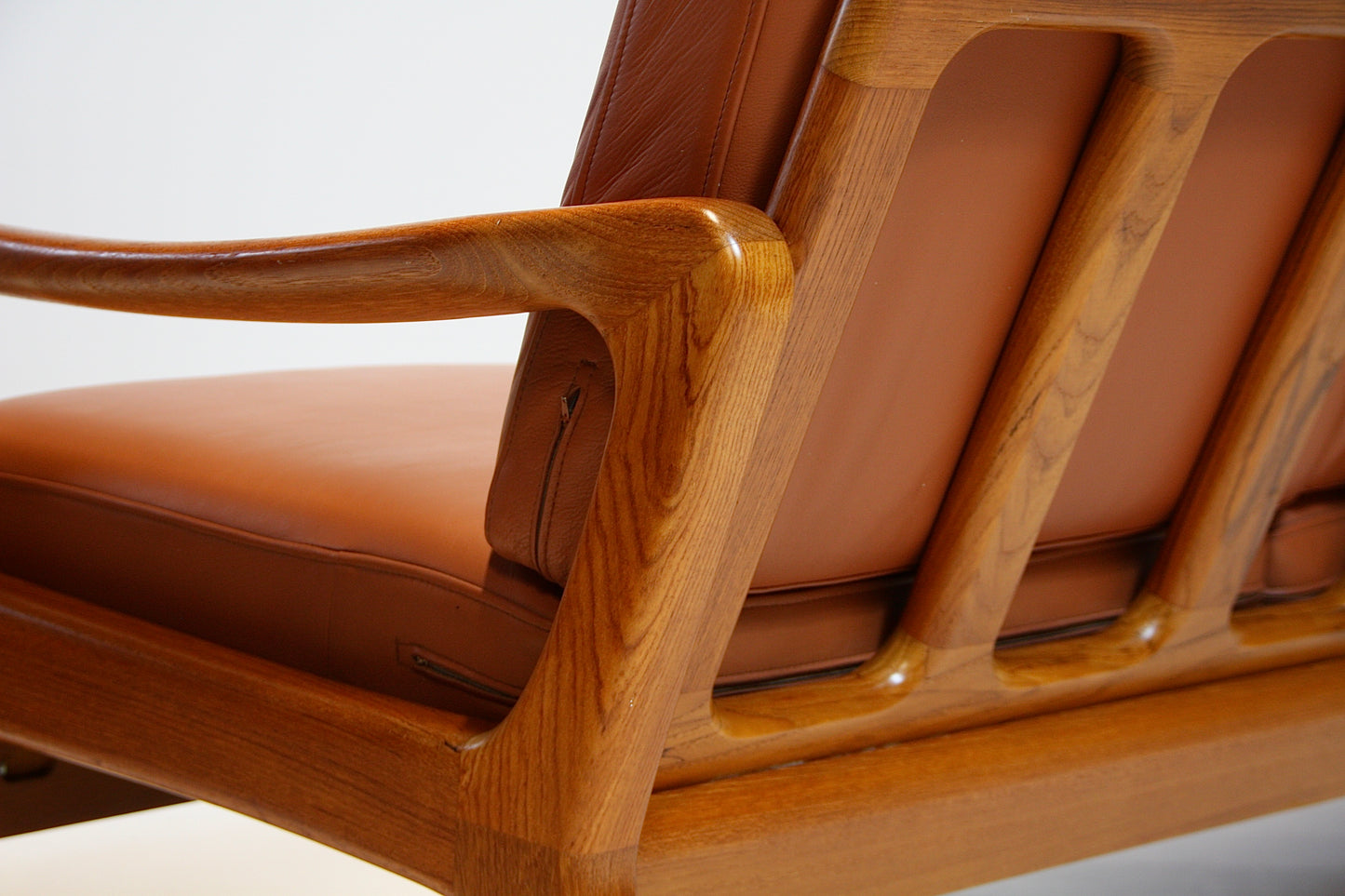 SOLD - Danish Tan Leather Sofa by Juul Kristensen - Solid Teak c.1970
