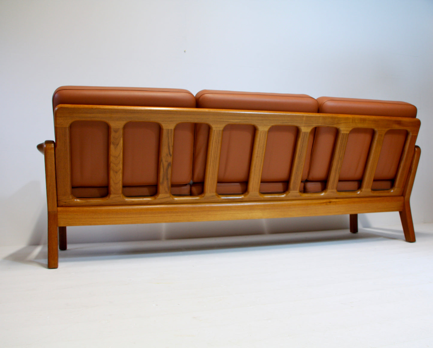 SOLD - Danish Tan Leather Sofa by Juul Kristensen - Solid Teak c.1970