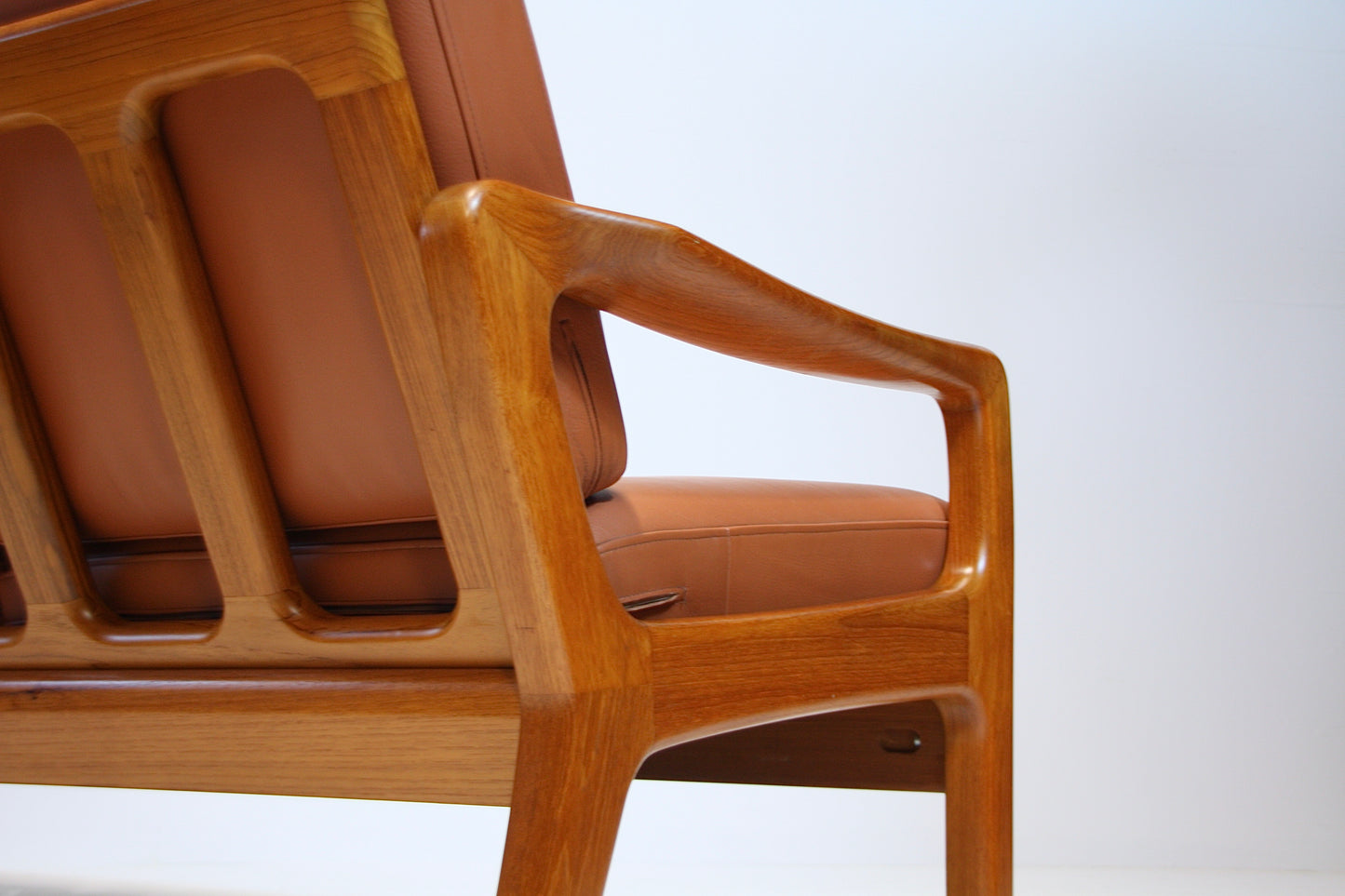 SOLD - Danish Tan Leather Sofa by Juul Kristensen - Solid Teak c.1970