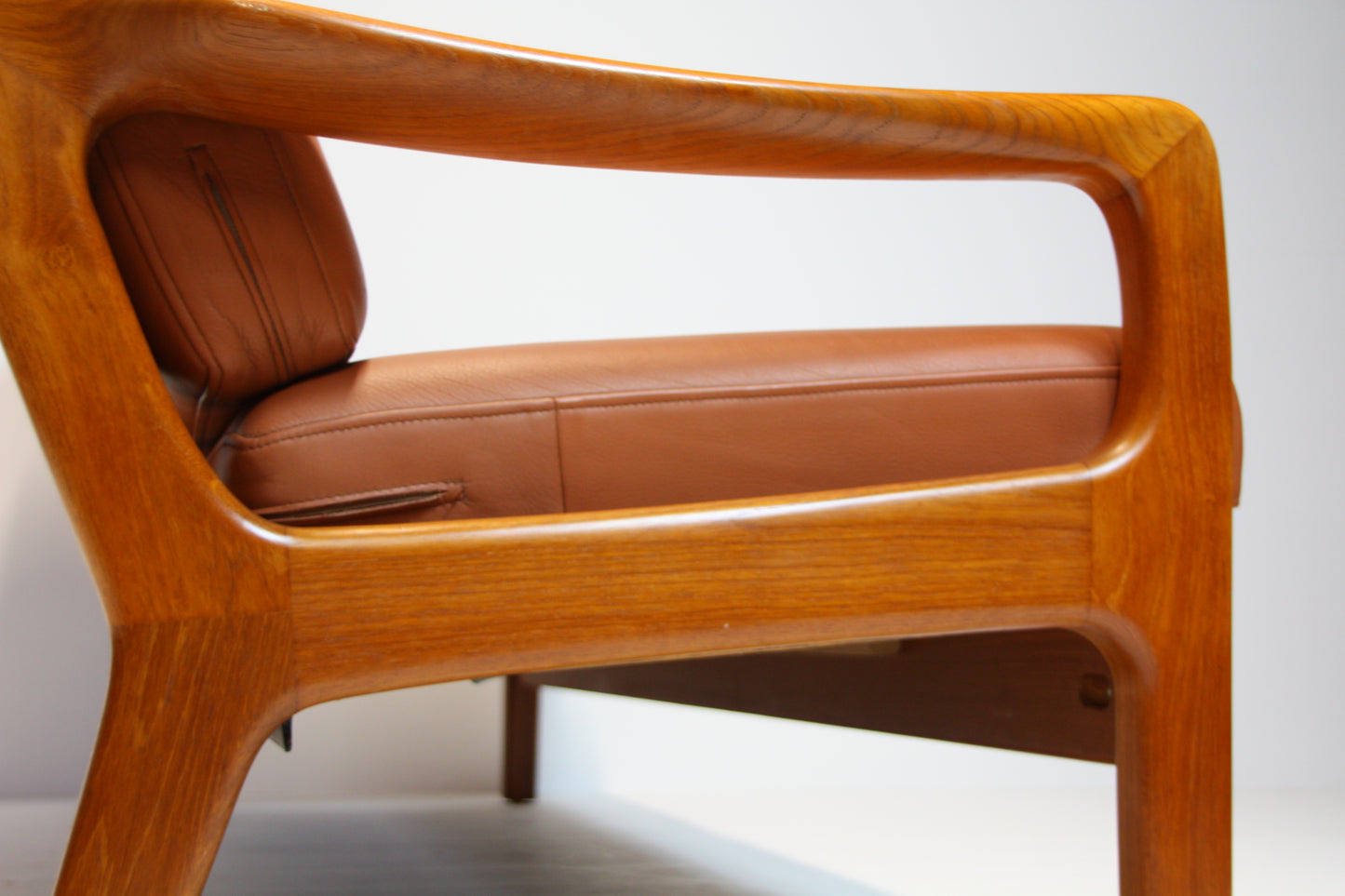 SOLD - Danish Tan Leather Sofa by Juul Kristensen - Solid Teak c.1970