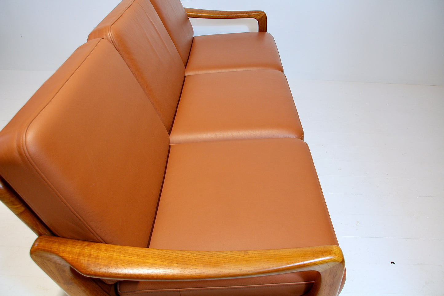 SOLD - Danish Tan Leather Sofa by Juul Kristensen - Solid Teak c.1970
