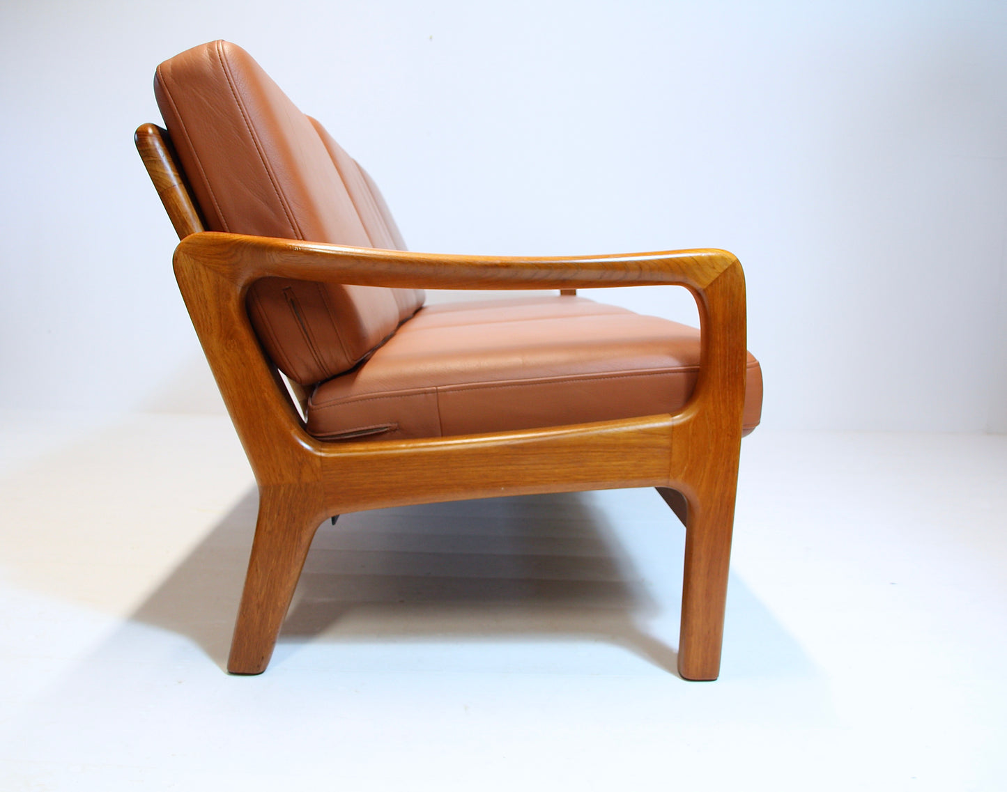 SOLD - Danish Tan Leather Sofa by Juul Kristensen - Solid Teak c.1970