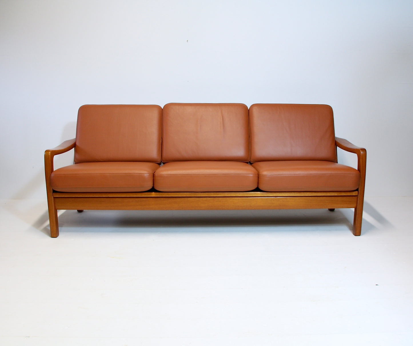 SOLD - Danish Tan Leather Sofa by Juul Kristensen - Solid Teak c.1970