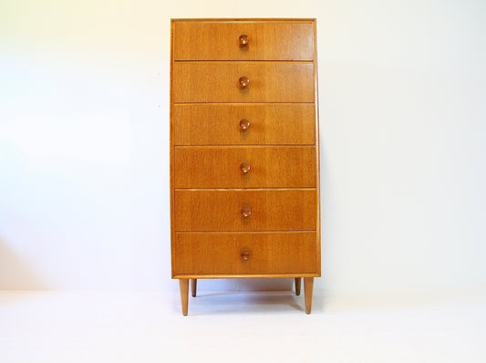 Meredew Tallboy Chest of Drawers in Oak 1960s
