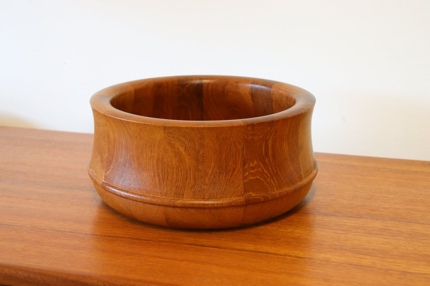 Vintage Danish Solid Teak Staved Bowl by Nissen