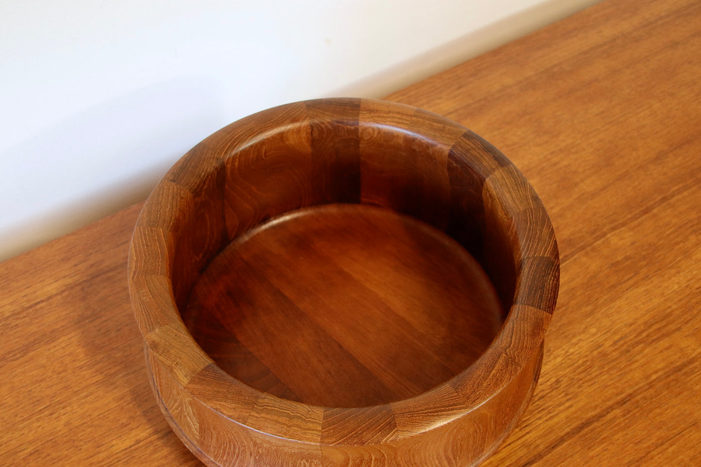 Vintage Danish Solid Teak Staved Bowl by Nissen