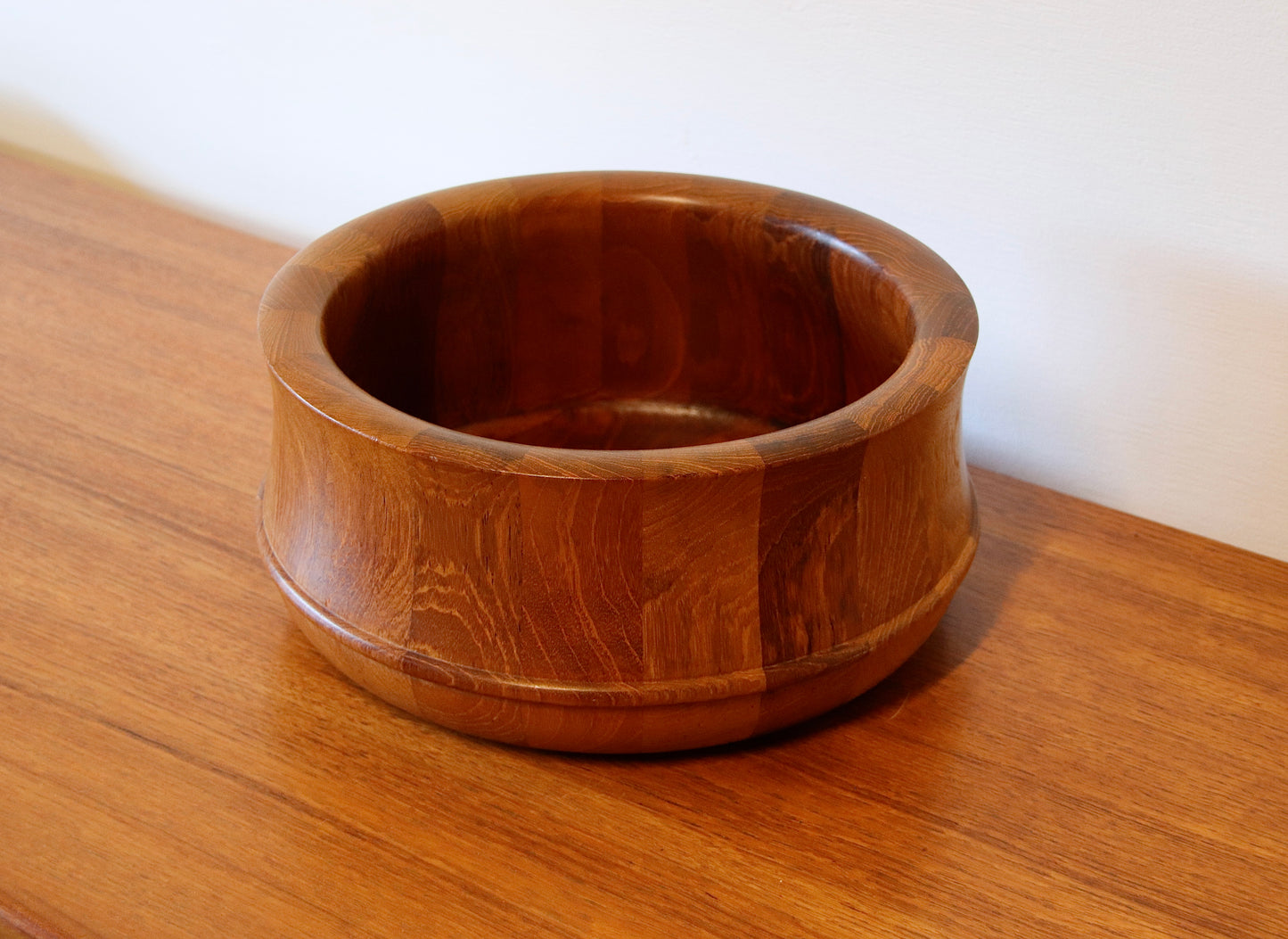 Vintage Danish Solid Teak Staved Bowl by Nissen