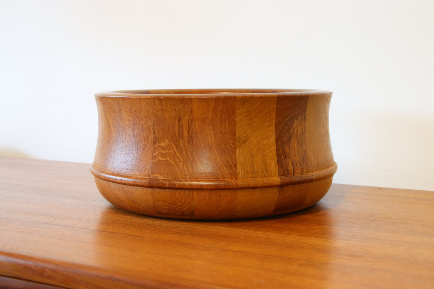 Vintage Danish Solid Teak Staved Bowl by Nissen