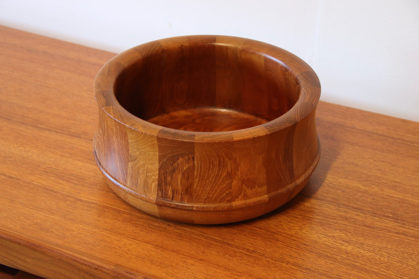 Vintage Danish Solid Teak Staved Bowl by Nissen